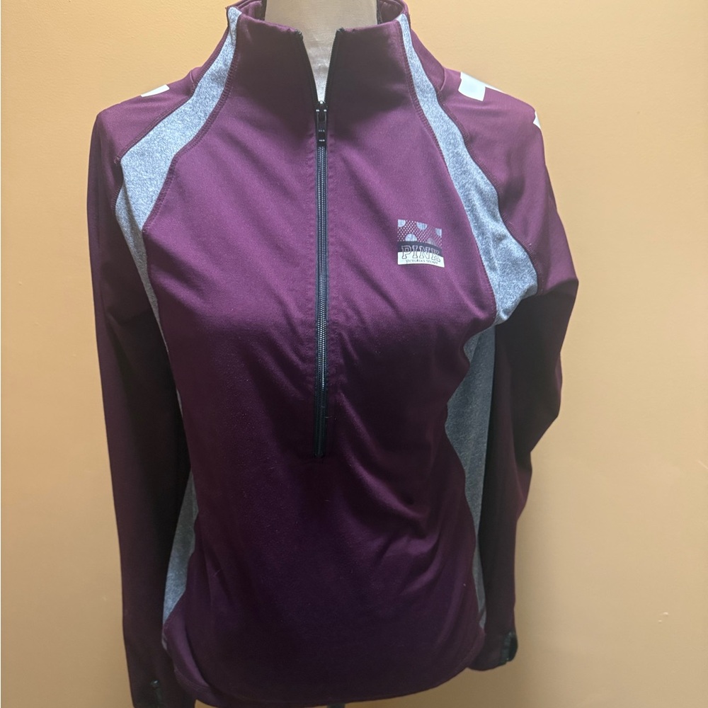 Pink Victoria Secret Maroon and Gray half zip Ultimate Pullover spellout sleeve